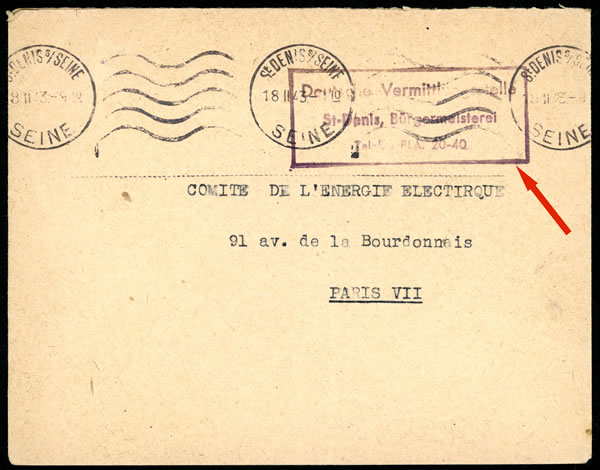 Lettre en Franchise du central téléphonique allemand de Saint-Denis 1943