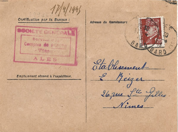  Formulaire Points textiles   affranchi avec timbre Pétain mobile