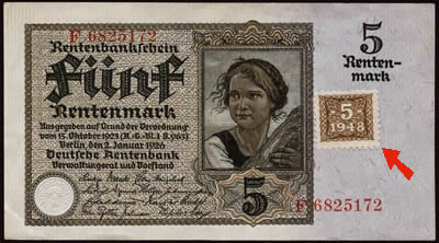 billet Rentenmark avec Kupon de 5 Mark