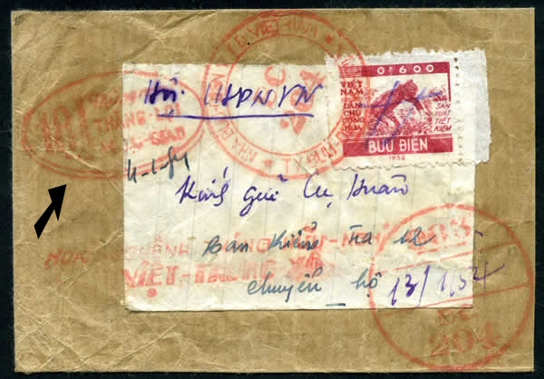 0k600 sur lettre avec griffes amitié viet-sino-soviétique