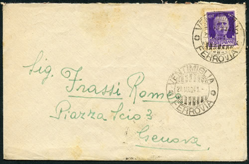 Cachet Ventimille sur lettre de menton mai 1941
