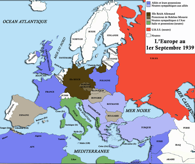 Carte de l'Europe au 1er septembre 1939