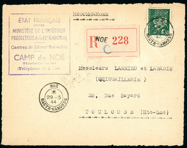 Devant de lettre du camp de Noé mars 1944