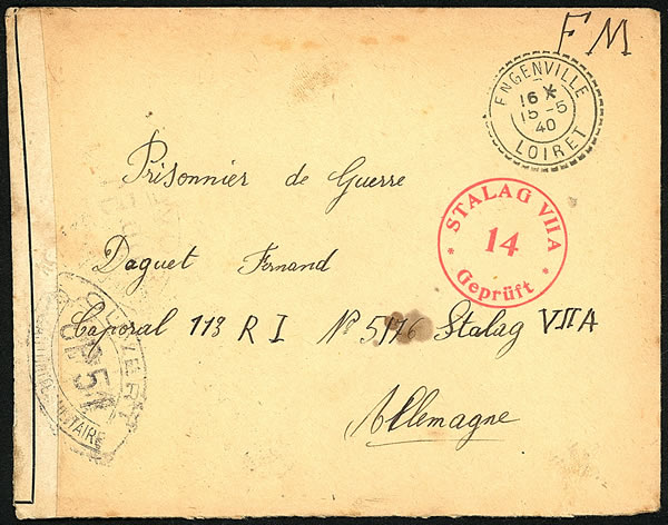 Lettre pour un prisonnier de guerre avant mai 1940