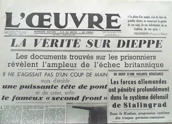 Journal relatant le raid de Dieppe
