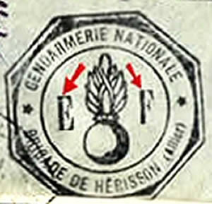 Cachet gendarmerie avec lettres EF