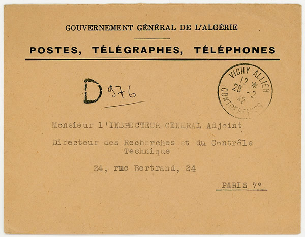 Lettre administrative officielle des PTT