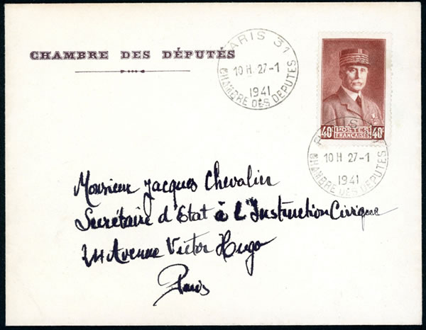 Lettre de Paris 31 Chambre des Députés 1941