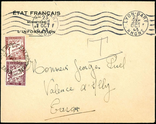 Lettre à entête du Ministère de l'Information à Lyon 1943