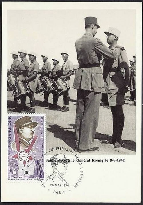 Enveloppe commémorative  de la décoration du général Koenig par le général de Gaulle  pour Bir hakeim