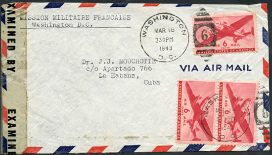 Lettre de la Mission Militaire Française aux USA pour Cuba
