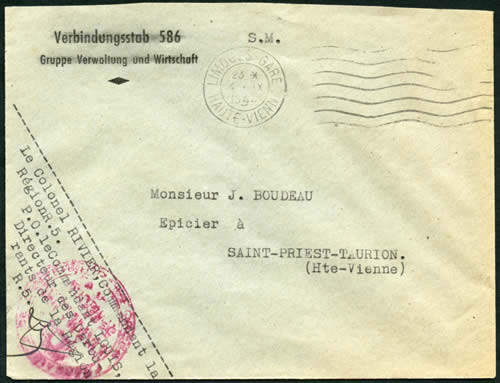 Ancienne enveloppe allemande utilisée à Limoges