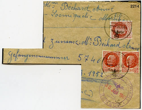 lettre pour un prisonnier de guerre originaire de Lorient 1945