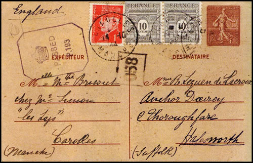 Carte postale avec affranchissement Pétain et Arc de triomphe