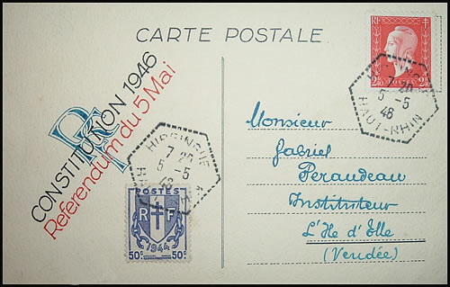 Carte postale commemorative du référendum du 5 mai 1946