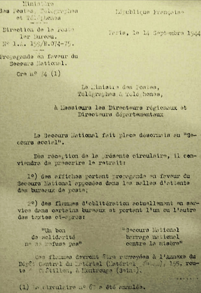 Circulaire de retrait des flammes pétainistes
