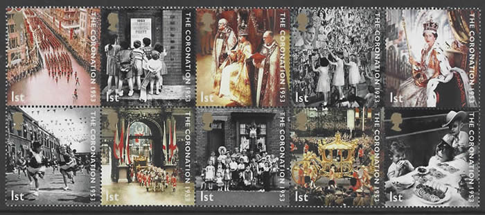 Couronnement de Elisabeth II timbres UK