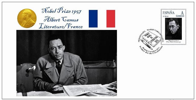 Entier postal d'Espagne consacré à Albert Camus Prix Nobel