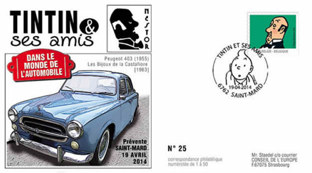 Entier Postal Tintin et la Peugeot 403