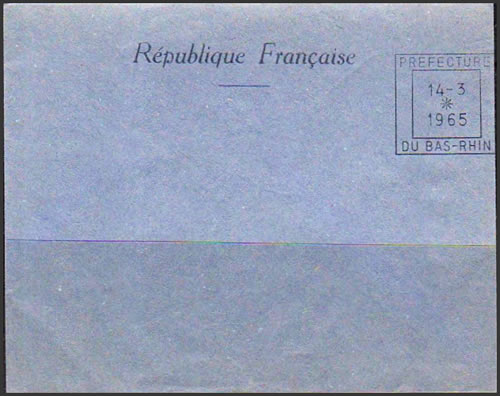 Enveloppe de vote du scrutin municipal 14/3/65 avec oblitération mécanique de Strasbourg Préfecture
