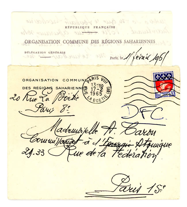 lettre à entête de l'OCRS en 1965