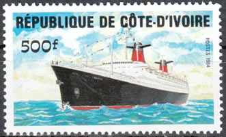 Paquebot France timbre de Côte d'Ivoire