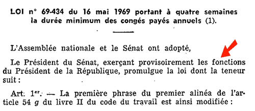 texte de loi promulgué par Alain Poher
