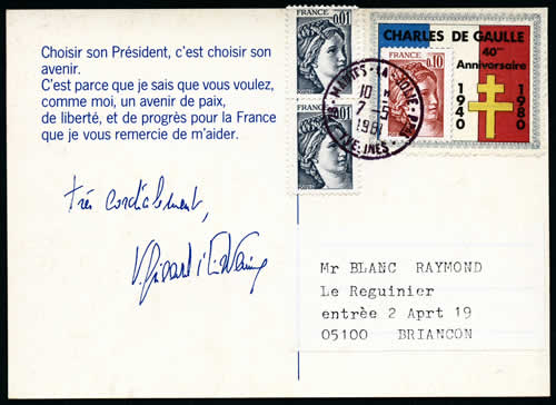 Courrier électoral Giscard