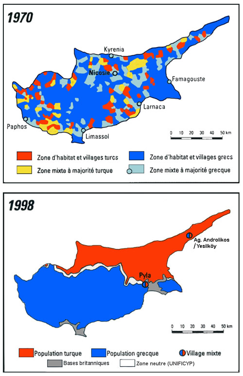 Carte de la population chypriote avant et après 1974