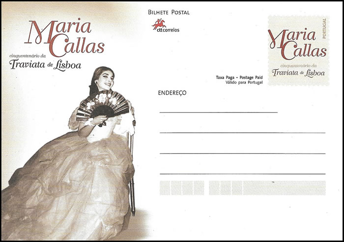 Entier postal du Portugal consacré à Maria Callas