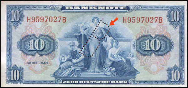 Billet de Deutsche mark perforé B pour Berlin