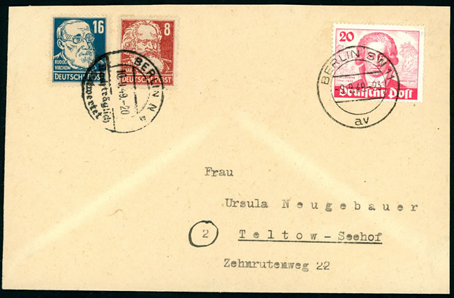 Lettre de Berlin pour berlin avec double affranchissement aout 1949