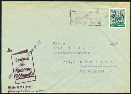 Surcharge du Bezirk d'Erfurt sur lettre avec propagande