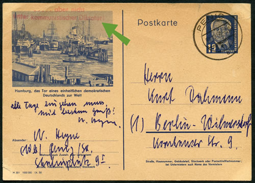 Entier postal de RDa avec griffe "aber nicht unter kommunist diktatur"