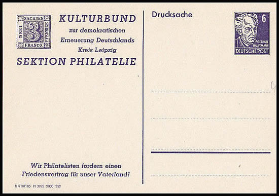 Entier carte postale repiqué Philatelie Kulturbund