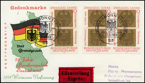 Oblitération temporaire  du timbre 20ème anniversaire de la RFA