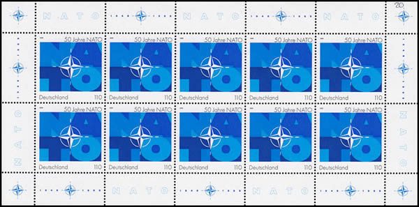 Feuille de 10 timbres 50ème anniversaire de l'entrée de la RFA dans l'OTAN