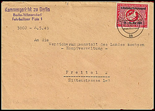 Lettre administrative de  Berlin-Ouest postée à l'Est