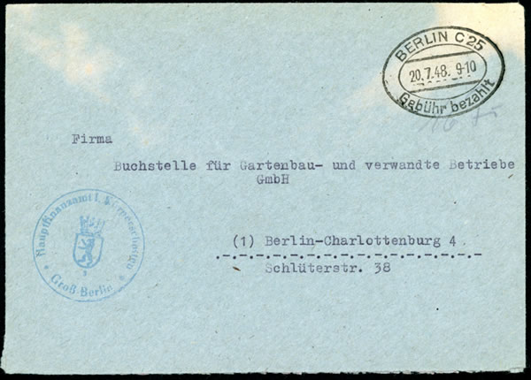 Lettre en port-payé de Berlin-Est vers Berlin-Ouest juillet 1948