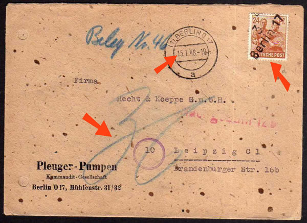 Lettre avec timbre surcharge Bezirk après le 10 juillet et taxée