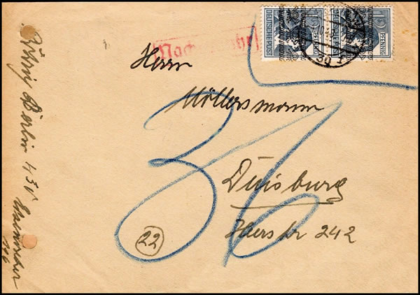Lettre taxée car affranchie avec timbres périmés (cor de poste)