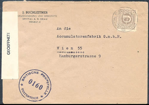 Timbre d'Autriche Cor de Poste sur lettre censurée