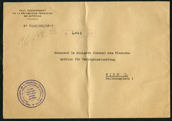 lettre de la Division des réparations en Autriche