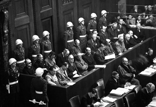 procès de Nuremberg, vue du banc des accusés