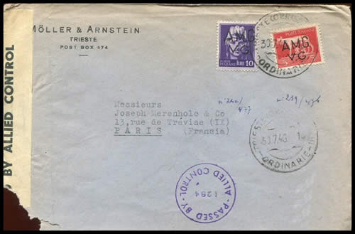 timbres surchargés AMG VG sur lettre censurée