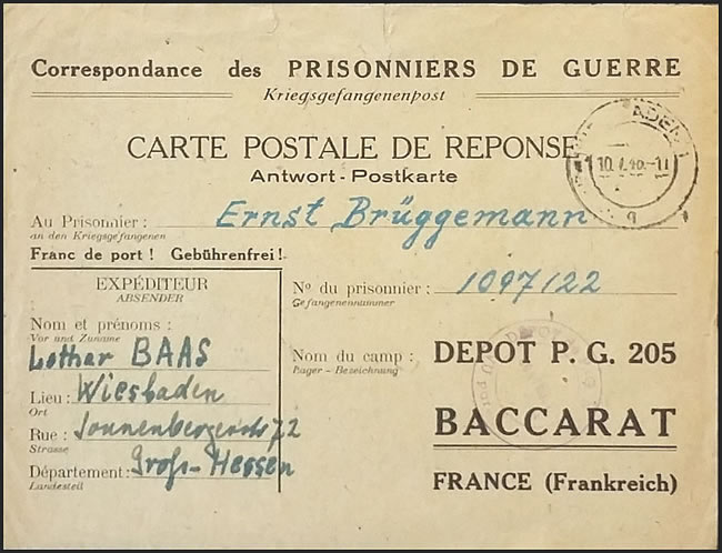 carte postale réponse adresse pré-imprimée Baccarat