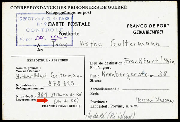CP prisonnier allemand  à l'ïle de Ré