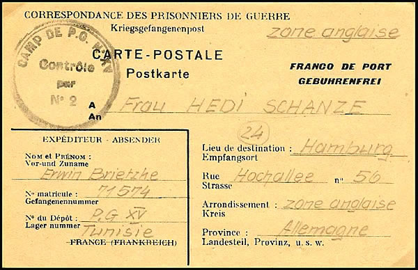 Prisonnier allemand en Tunisie camp XV