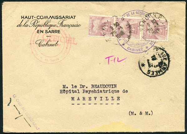 Lettre du Haut-Commissariat en sarre 1948