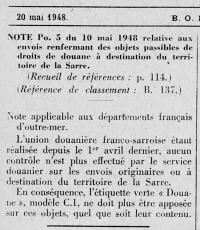 Suppression des étiquettes de doaune entre la Sarre et la France.